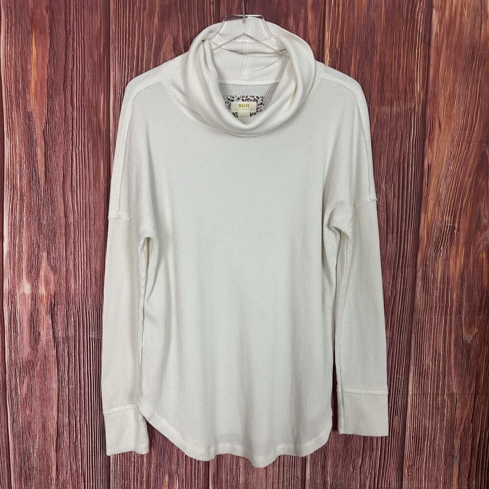 Anthropologie Maeve Ivory Cowl Neck Long Sleeve Waffle Knit Thermal Size Large